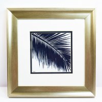 13" Square Indigo Palm 2 Silver Framed Print Under Glass