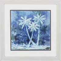 18" Square Three Midnight Palms Framed Print Under Glass