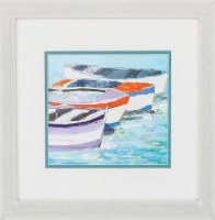 17" x 15" Four Multicolor Rowboats Framed Print Under Glass