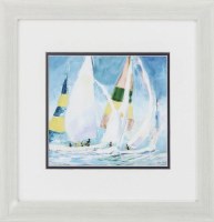 17" x 15" White Sailboats Framed Print Under Glass