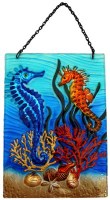 12" x 8" Multicolor Seahorses Fused Glass Hanging Plaque