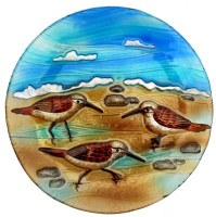 12" Round Multicolor Sandpiper Trio Fused Glass Plate