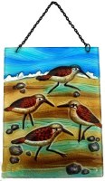 12" x 8" Multicolor Sandpipers Fused Glass Hanging Plaque