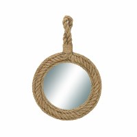 24" Round Tan Hanging Rope Mirror with Loop