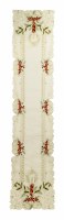69" x 15" Red and Ivory Table Runner with Candles and Holly