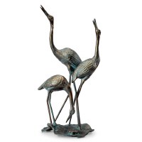 16" Verdigris Cast Iron Metal Crane Family Sculpture