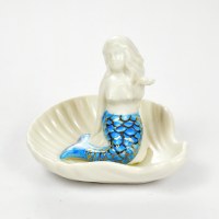 4" Blue and White Ceramic Mermaid Ring Holder Dish