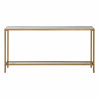 60" Antiqued Gold Leaf With Mirrored Top Metal Console Table