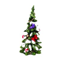 6" Green Christmas Tree with Bow and Stocking Figurine