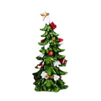 6" Green Christmas Tree with Star and Snow Figurine