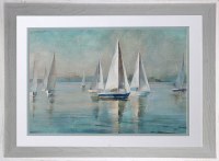 36" x 46" Sailboats Coastal Print Under Glass in a Graywash Frame