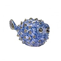 8" Blue and Silver Ceramic Pufferfish Sculpture