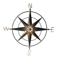38" Distressed Brass Metal Finish Compass Rose Wall Art Plaque