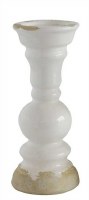 12" Distressed White Finish Rustic Ceramic Pillar Holder