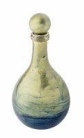 15" Blue and Gold Painted Glass Bottle with Round Top