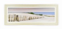 15" x 60" Sand Dune Sunrise with Fence on Left Wooden Framed Gel Textured Coastal Print