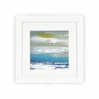 19" Square Distant Horizon 1 Coastal Water Color in White Frame Under Glass