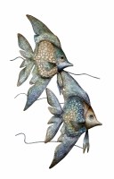 24" Blue Metal and White Capiz Banner Fish Pair Plaque