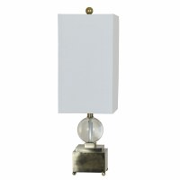 25" Square Distressed Brass Finish Acrylic Orb Long Shade Lamp