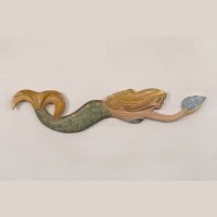 31.5" Multicolor Carved Wood Mermaid with Shell Plaque