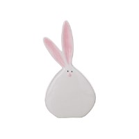 8" White and Pink Flat Ceramic Bunny