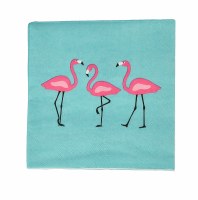 5" Square Blue and Pink Flamingo Beverage Napkins