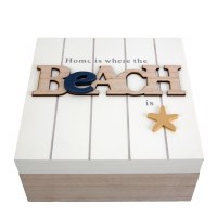 6" Square Multicolor Natural Wood Beadboard Beach Home Box