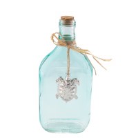 8" Clear Glass Bottle with Pewter Sea Turtle