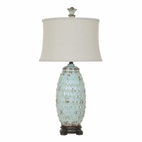 34" Rustic Light Blue Scales Ceramic Lamp