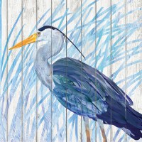 5" Square Blue Waterside Heron Slat Wood Beverage Napkins