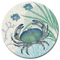 13" Round Glass Blue Oceana Crab Lazy Susan