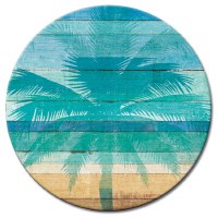 13" Round Glass Blue Ombre Beachscape Lazy Susan