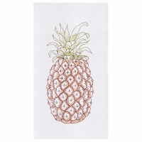 27" x 18" Green and Brown Embroidered Pineapple Kitchen Towel