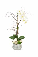 30" Faux One White Orchid With Shells and Silver Pot