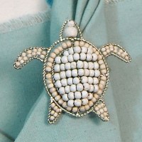 3" White Wooden Bead Wire Sea Turtle Napkin Ring