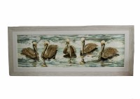 24" x 60" 5 Pelicans Framed Gel Print