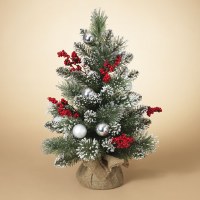 24" Silver Balls and Berries Snow PineTree