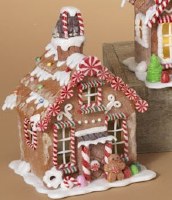 7" LED Gingerbread House With Peppermint Stick Pillars