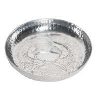 9" Round Aluminum Hammered Metal Textured Crab Bowl