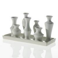 12" White Ceramic Tray with 7 Vases