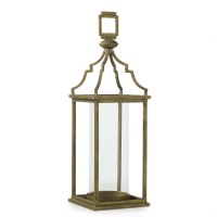 22" Distressed Gold Finish Metal and Glass Hurricane Lantern