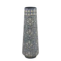 19" Blue and Beige Filigree Ceramic Vase