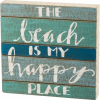 10" x 11" Blue and White The Beach is My Happy Place Slat Wood Plaque