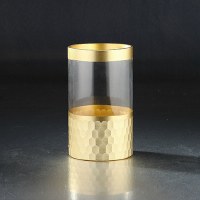 8" Gold Honeycomb Textured Gold Leaf and Glass Vase