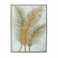 48" x 36" Gold Textured Triple Palm Frond Canvas Print in Frame with No Glass