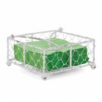 6" Square Distressed White Finish Wire Napkin Holder