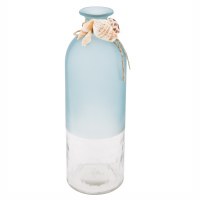 10" Frosted Blue and Clear Glass Bottle with Rope Shell Accent