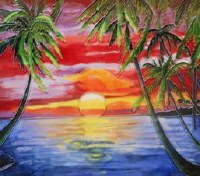 6" Square Multicolor Tropical Sunset Ceramic Tile