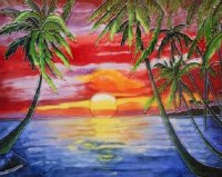 8" Square Multicolor Tropical Sunset Ceramic Tile