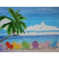 8" Square Multicolor Tropical Beach Chairs Ceramic Tile